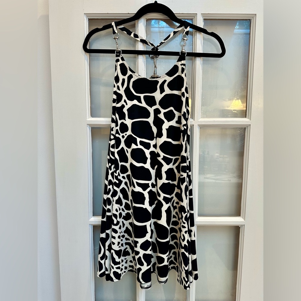Vintage Cache Black & White Giraffe Print Dress Snaffle Horse Bit Metal Size 2 - Picture 10 of 10